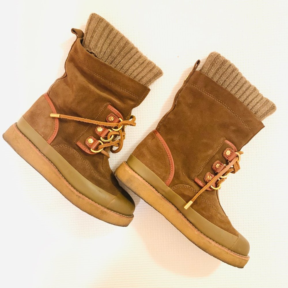 Tory Burch Faux Suede Leather Ankle Boots Size 5